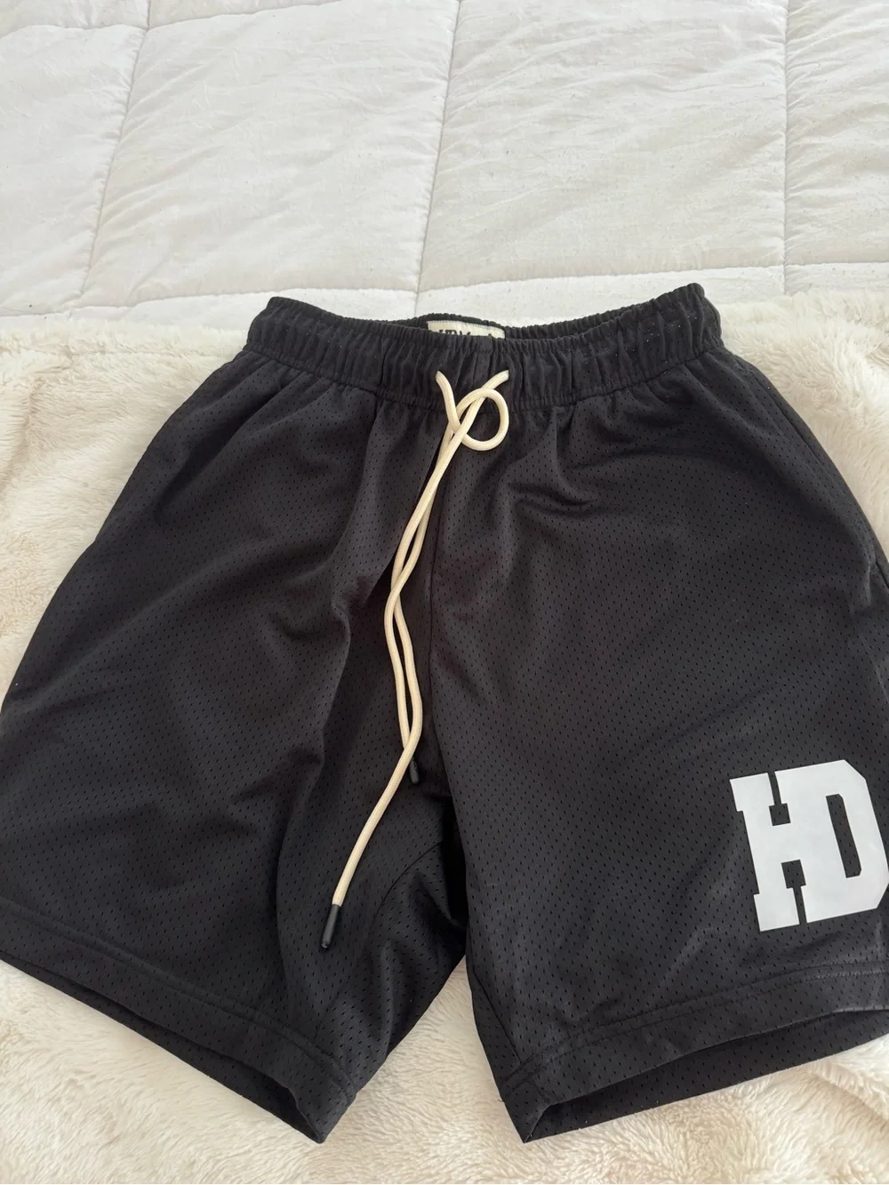 Black Men's Mesh Athletic Shorts with Contrast Drawstring